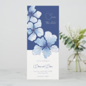 Elegante Blauwe Bloemen Sla de Datum op Kaart (Staand voorkant)