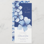 Elegante Blauwe Bloemen Sla de Datum op Kaart (Voorkant / Achterkant)