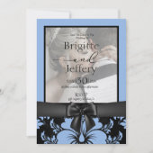 Elegante blauwe bloemen sparen de datum bruiloft kaart (Voorkant)