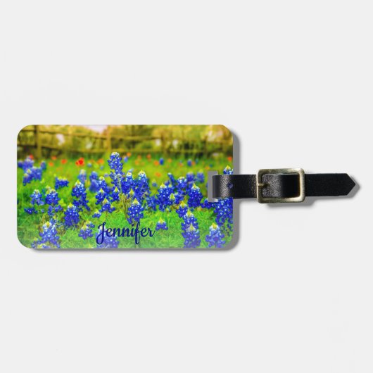 Elegante Blauwe Bloemen Texas Bluebonnets Modern Bagagelabel (Voorkant horizontaal)