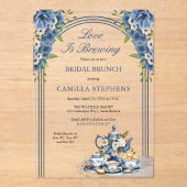 Elegante Blauwe Bloemen Thee Set Bruids Brunch Dou Acryl Uitnodigingen (Voorkant)
