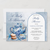 Elegante Blauwe Bloemen Theeset Baby shower Kaart (Voorkant)