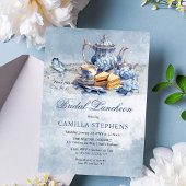 Elegante Blauwe Bloemen Theeset Bruids Luncheon Th Kaart