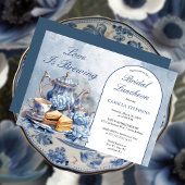 Elegante Blauwe Bloemen Theeset Bruids Luncheon Th Kaart