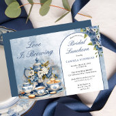 Elegante Blauwe Bloemen Theeset Bruids Luncheon Th Kaart