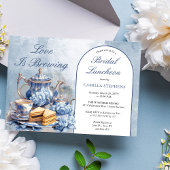 Elegante Blauwe Bloemen Theeset Bruids Luncheon Th Kaart