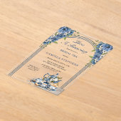 Elegante Blauwe Bloemen Theeset Bruidsthee Douche Acryl Uitnodigingen (Laagn)