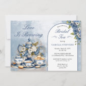 Elegante Blauwe Bloemen Theeset Vrijgezellenfeest Kaart (Voorkant)