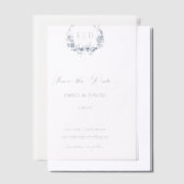 Elegante Blauwe Bloemen Toile Crest Save the Date Vellum Uitnodigingen (Offset)