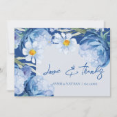 Elegante Blauwe Bloemen Trendy Bloemen Huwelijk Bedankkaart (Voorkant)