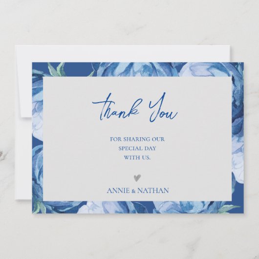 Elegante  Blauwe Bloemen Trendy Bloemen Huwelijk Bedankkaart (Achterkant)