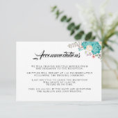 Elegante Blauwe Bloemen Trouwaccommodaties Informatiekaartje (Staand voorkant)