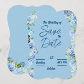 Elegante blauwe bloemen trouwkaart kaart (Voorkant / Achterkant)