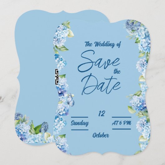 Elegante blauwe bloemen trouwkaart kaart (Voorkant / Achterkant)
