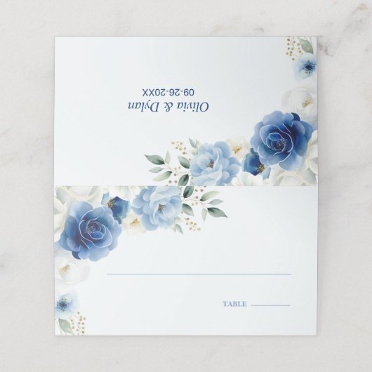 Elegante Blauwe Bloemen Trouwplaats Kaart Plaatskaartje (Buitenkant ongevouwen)