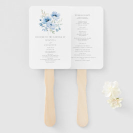 Elegante Blauwe Bloemen Trouwprogramma Hand Fan Handwaaier