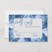 Elegante Blauwe Bloemen Trouwscript Antwoord (Voorkant)