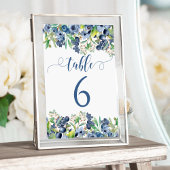 Elegante blauwe bloemen trouwtafel nummers kaart