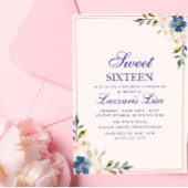 Elegante Blauwe Bloemen Verjaardagsfeest Sweet Six Kaart