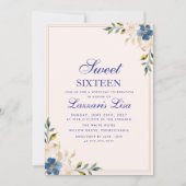 Elegante Blauwe Bloemen Verjaardagsfeest Sweet Six Kaart (Voorkant)