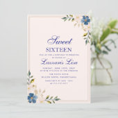 Elegante Blauwe Bloemen Verjaardagsfeest Sweet Six Kaart (Staand voorkant)