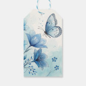 Elegante Blauwe Bloemen & Vlinder Custom Gift Labe Cadeaulabel (Achterkant)