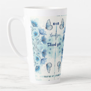 Elegante Blauwe Bloemen & Vlinder Custom Latte Mok