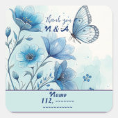Elegante Blauwe Bloemen & Vlinder Custom Vierkante Sticker (Voorkant)