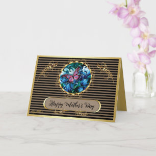 Elegante Blauwe Bloemen & Vlinder Moederdagkaart Kaart