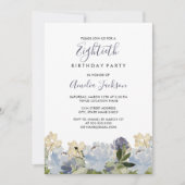 Elegante Blauwe Bloemen Waterverf 80ste Verjaardag Kaart (Voorkant)