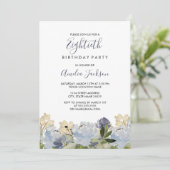 Elegante Blauwe Bloemen Waterverf 80ste Verjaardag Kaart (Staand voorkant)