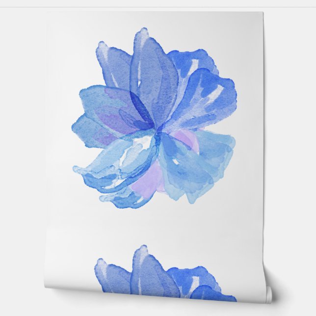 Elegante Blauwe Bloemen Waterverf Behang (Afrollen)