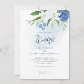 Elegante Blauwe Bloemen Waterverf Kaart (Voorkant)