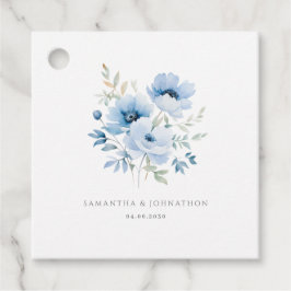 Elegante Blauwe Bloemen Waterverf Trouwgunst Label