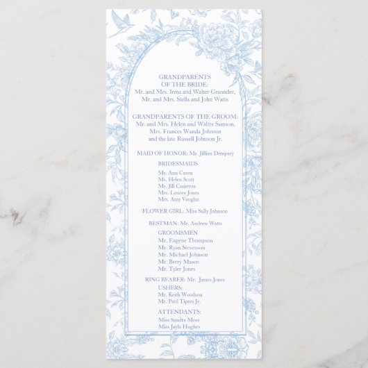 Elegante Blauwe Bloemen Waterverf Trouwprogramma Programmakaart (Achterkant)