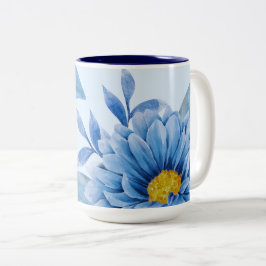 Elegante Blauwe Bloemen Waterverf Tweekleurige Koffiemok