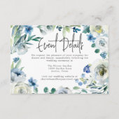 Elegante Blauwe Bloemen Wedding Event Details Informatiekaartje (Voorkant)