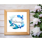 Elegante Blauwe Bloemen "Welkom" Waterverf Kunst Poster