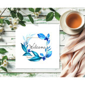 Elegante Blauwe Bloemen "Welkom" Waterverf Kunst Poster