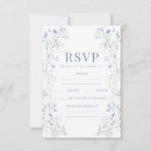 Elegante blauwe bloemen wilde bloem bruiloft RSVP  (Voorkant)