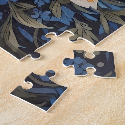 Elegante Blauwe Bloemen William Morris Geïnspireer Legpuzzel (Zijkant)