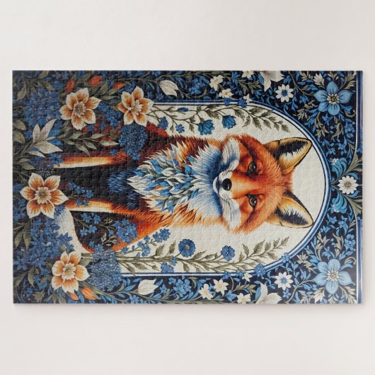 Elegante Blauwe Bloemen William Morris Geïnspireer Legpuzzel (Horizontaal)