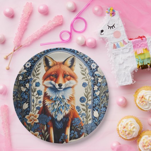 Elegante Blauwe Bloemen William Morris Geïnspireer Papieren Bordje (Feest)