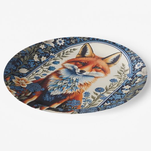 Elegante Blauwe Bloemen William Morris Geïnspireer Papieren Bordje (Gekanteld)