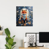 Elegante Blauwe Bloemen William Morris Geïnspireer Poster (Thuiskantoor)