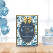 Elegante Blauwe Bloemen Witte Verrassing Verjaarda Save The Date