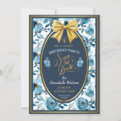 Elegante Blauwe Bloemen Witte Verrassing Verjaarda Save The Date (Voorkant)