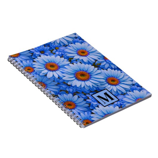 Elegante blauwe bloemen zonnebloemen madeliefjes p notitieboek (Rechterzijde)