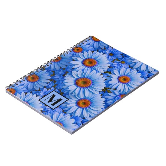 Elegante blauwe bloemen zonnebloemen madeliefjes p notitieboek (Linkerzijde)