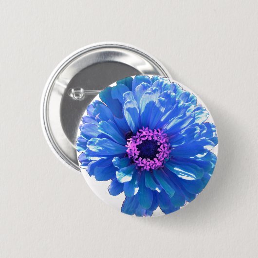 Elegante blauwe bloemenblauwe madeliefje ronde button 5,7 cm (Voorkant /achterkant)